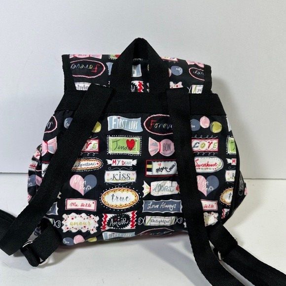 LeSportsac Small Edie Sweet Talk Candy Black Drawstring Backpack Love Amour main image 6